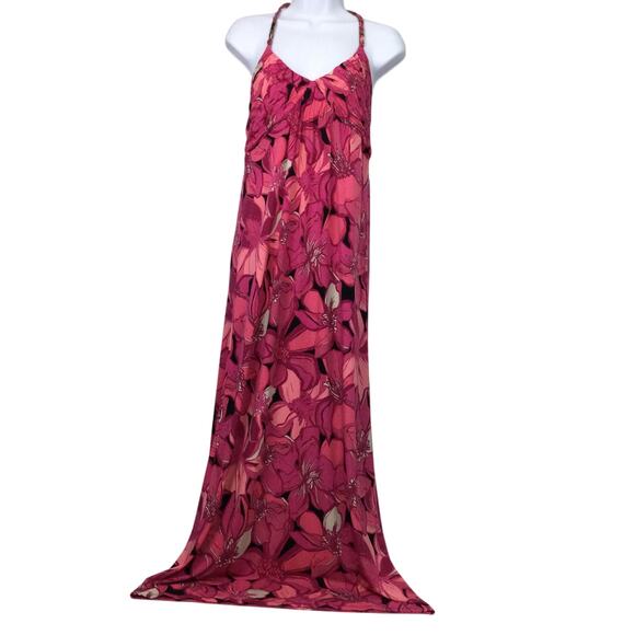Elle Tropical Floral V-neck 90s Halter Retro Boho Maxi Dress Women's Size S - Picture 1 of 14